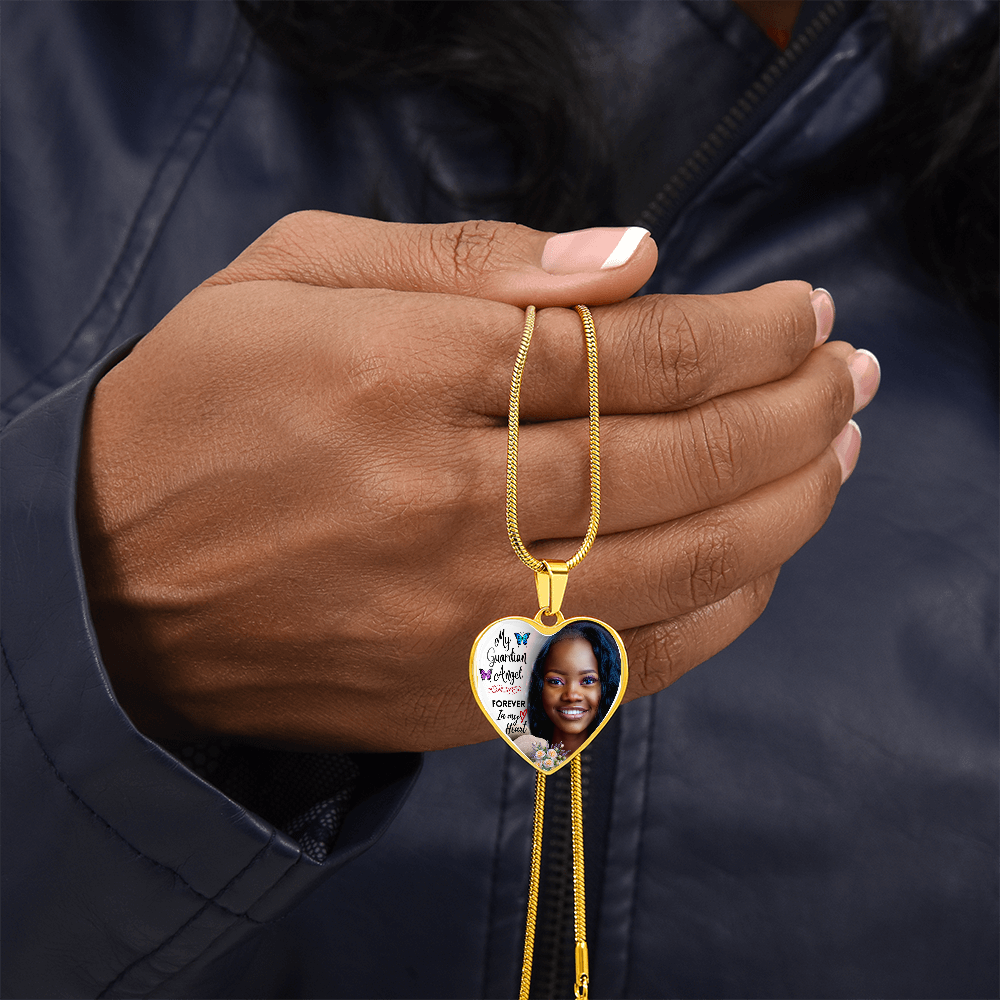 Guardian Angel Heart Photo Memorial Necklace - Resting Angels