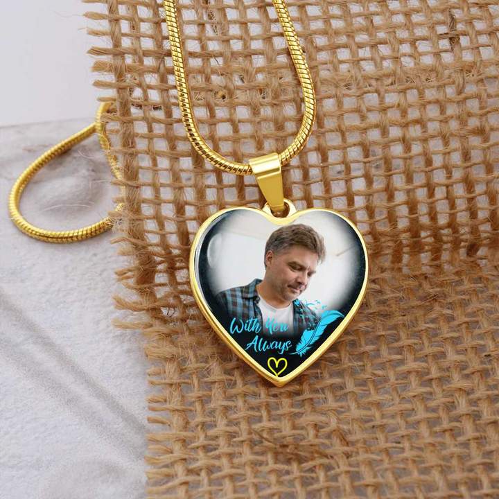 With You Always Heart Photo Memorial Necklace - Resting Angels