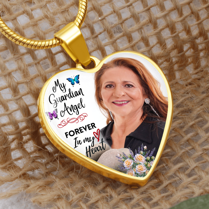 Guardian Angel Heart Photo Memorial Necklace