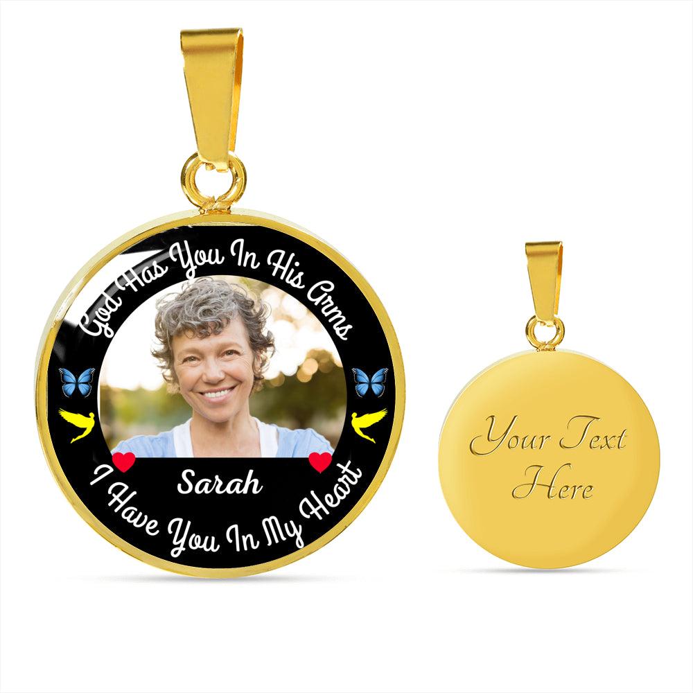 In His Arms Name Circle Photo Memorial Necklace - Resting Angels