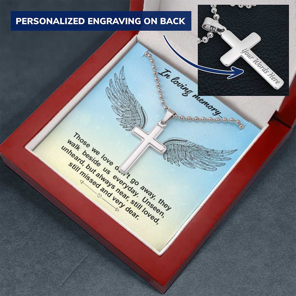 Loving Memory Engraved Memorial Cross Necklace - Resting Angels