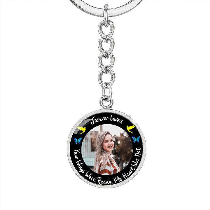 Forever Loved Circle Memorial Photo Keychain - Resting Angels