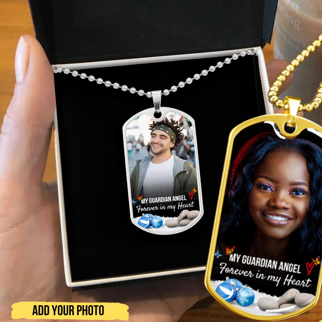 Guardian Angel Dog-tag Photo Memorial Necklace