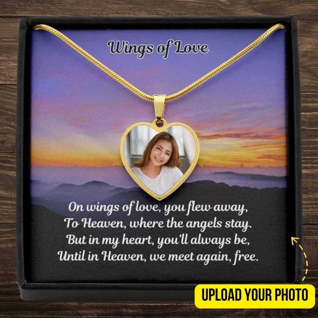 Wings Of Love Custom Photo Heart Memorial Necklace