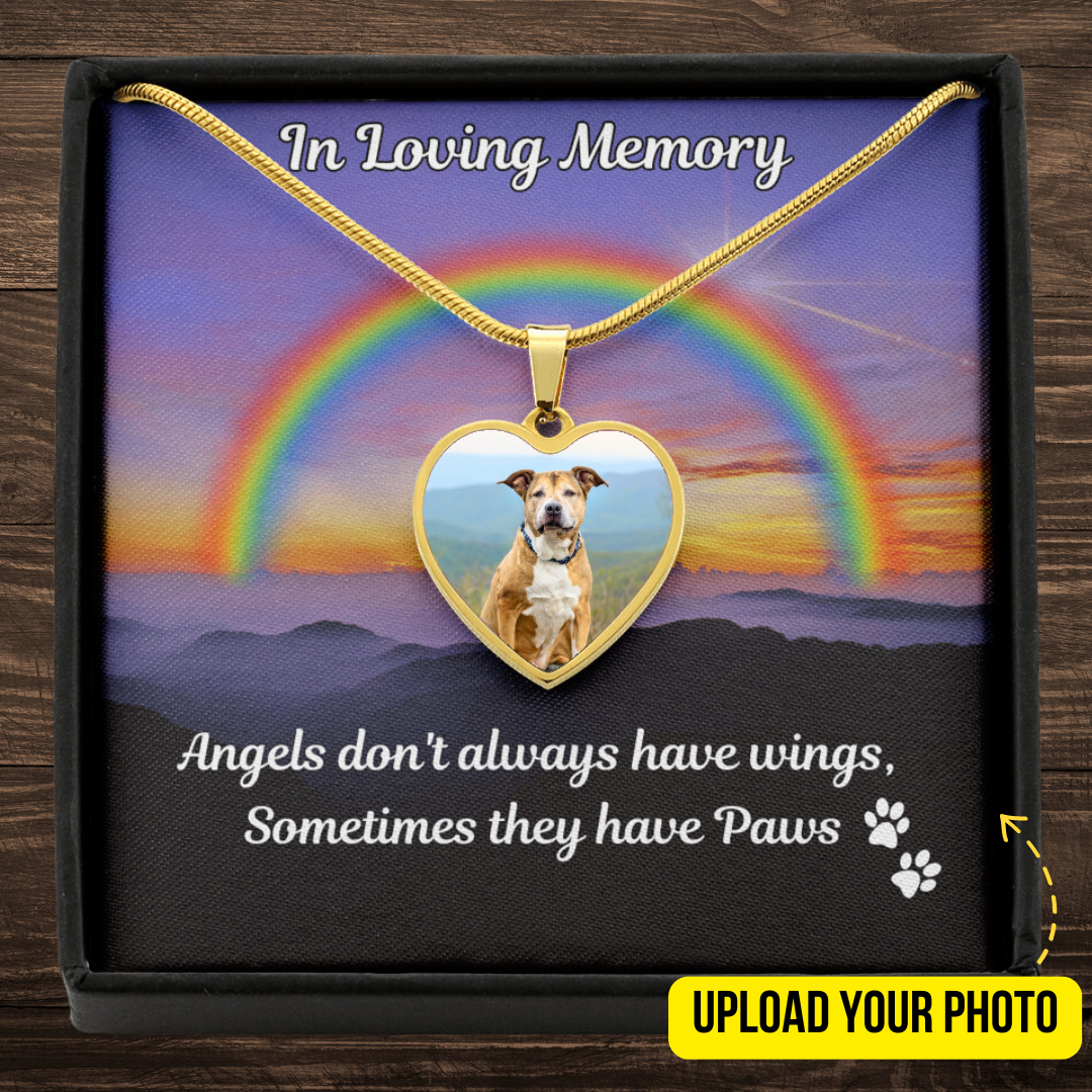 Angel Paws Pet Custom Photo Heart Memorial Necklace