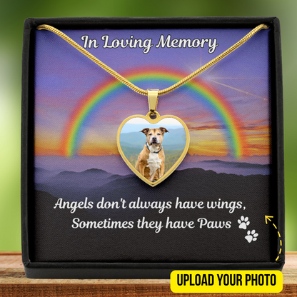 Angel Paws Pet Custom Photo Heart Memorial Necklace