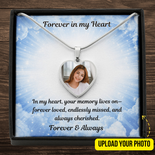 Memory Lives On Custom Photo Heart Memorial Necklace