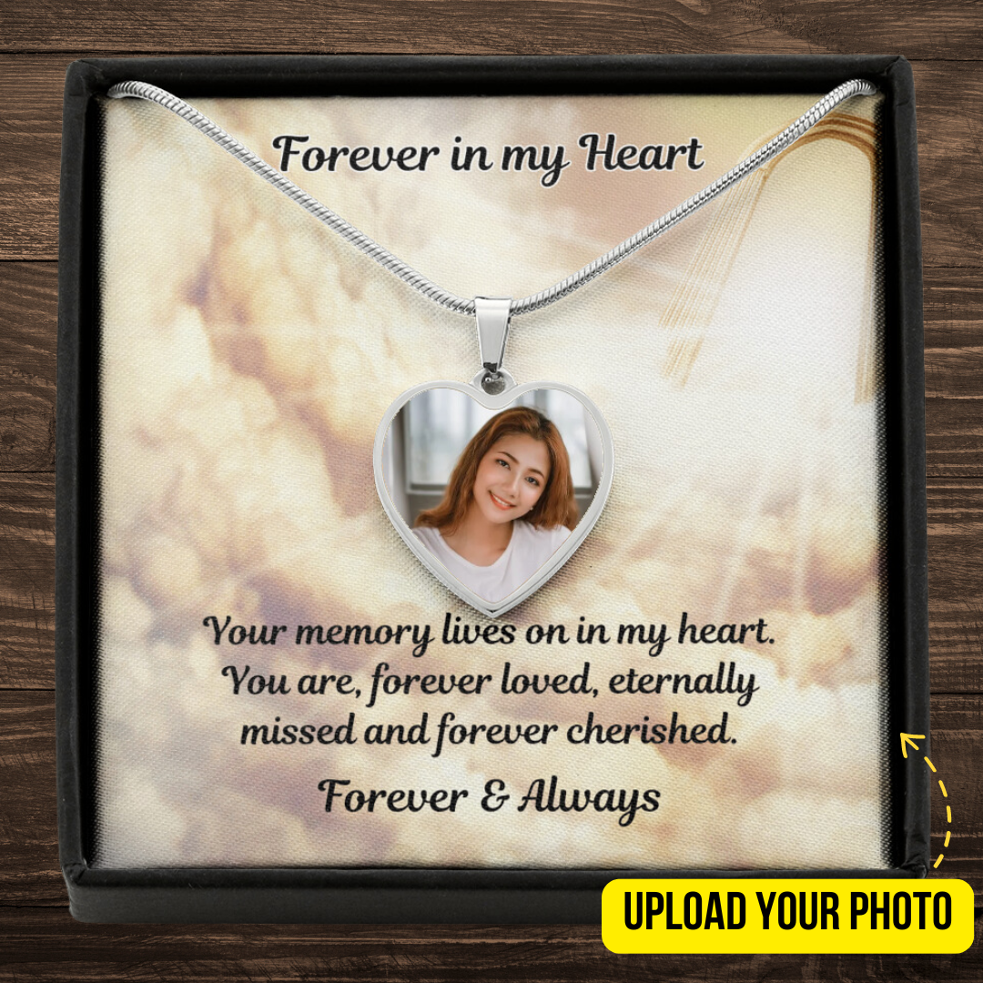 Memory Lives On Custom Photo Heart Memorial Necklace