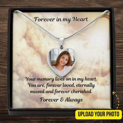 Memory Lives On Custom Photo Heart Memorial Necklace