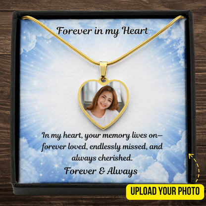 Memory Lives On Custom Photo Heart Memorial Necklace