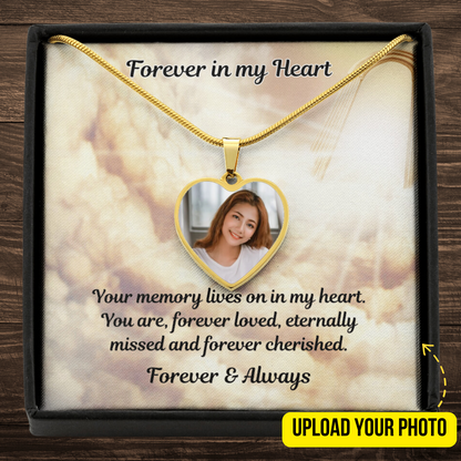 Memory Lives On Custom Photo Heart Memorial Necklace