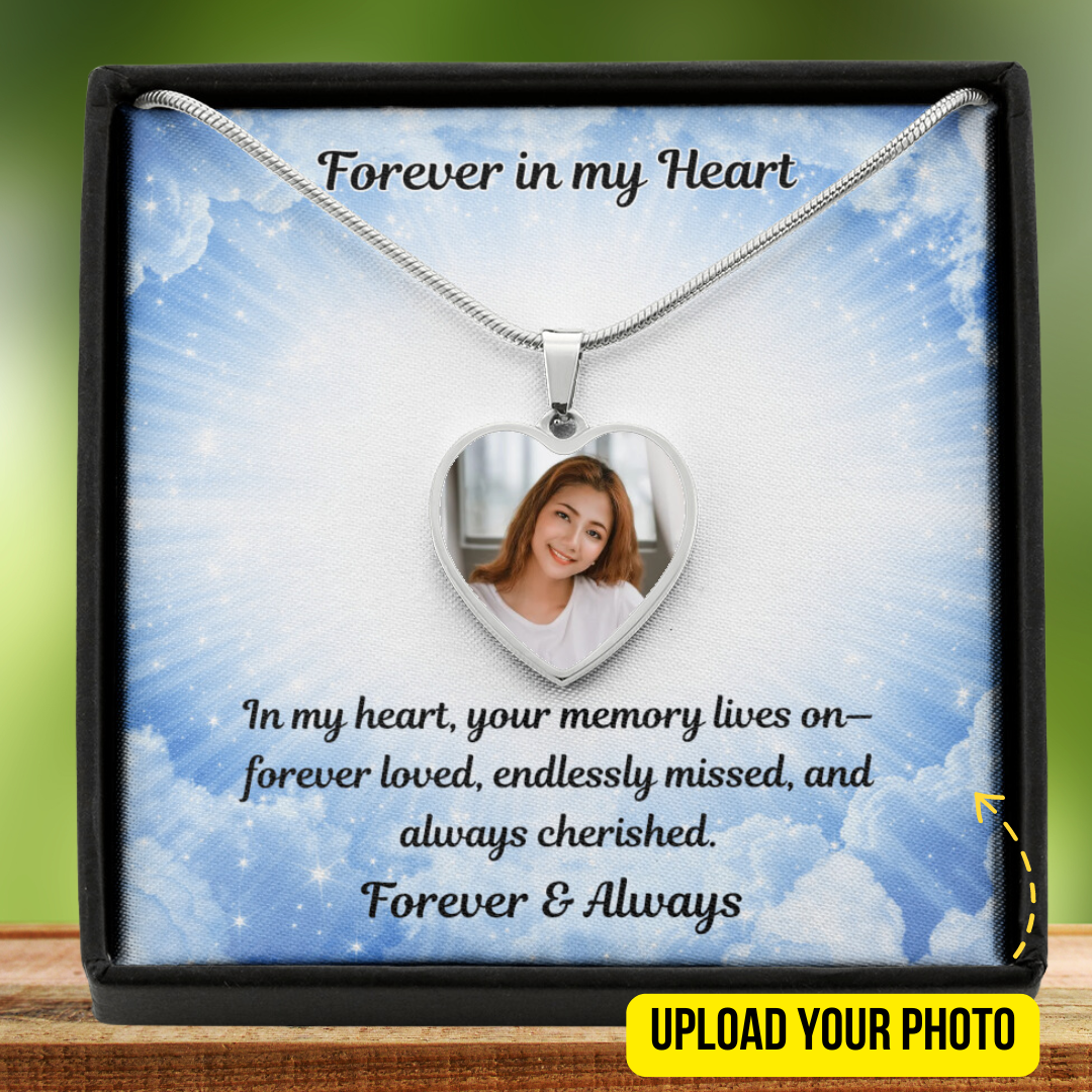 Memory Lives On Custom Photo Heart Memorial Necklace