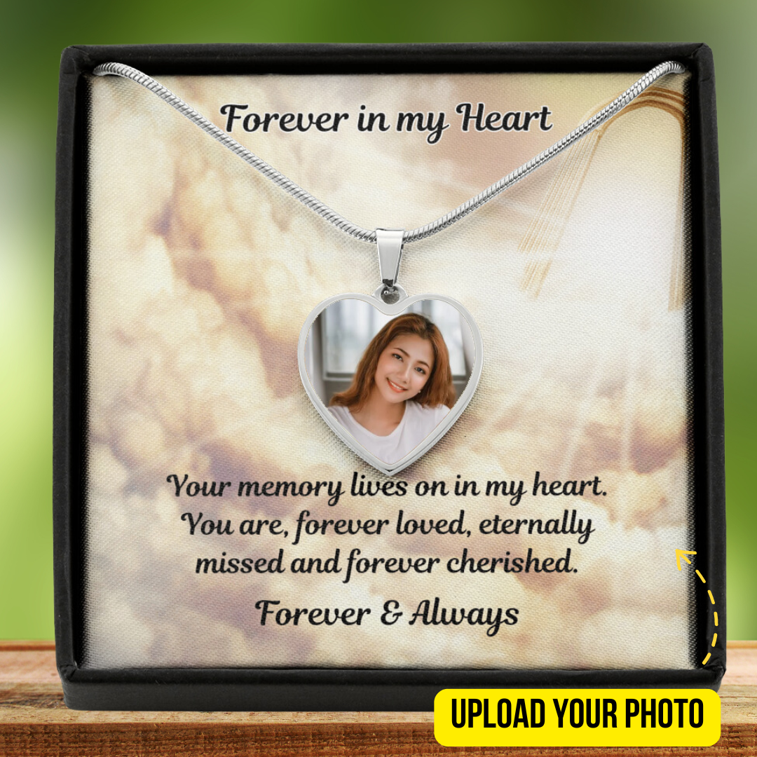 Memory Lives On Custom Photo Heart Memorial Necklace