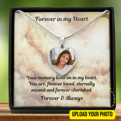 Memory Lives On Custom Photo Heart Memorial Necklace