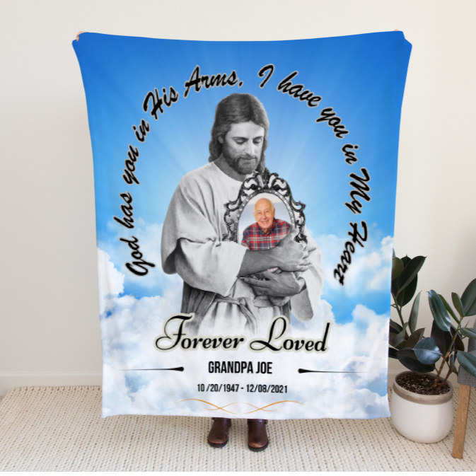 Jesus Arms Photo Memorial Minky Comfort Gift Blanket