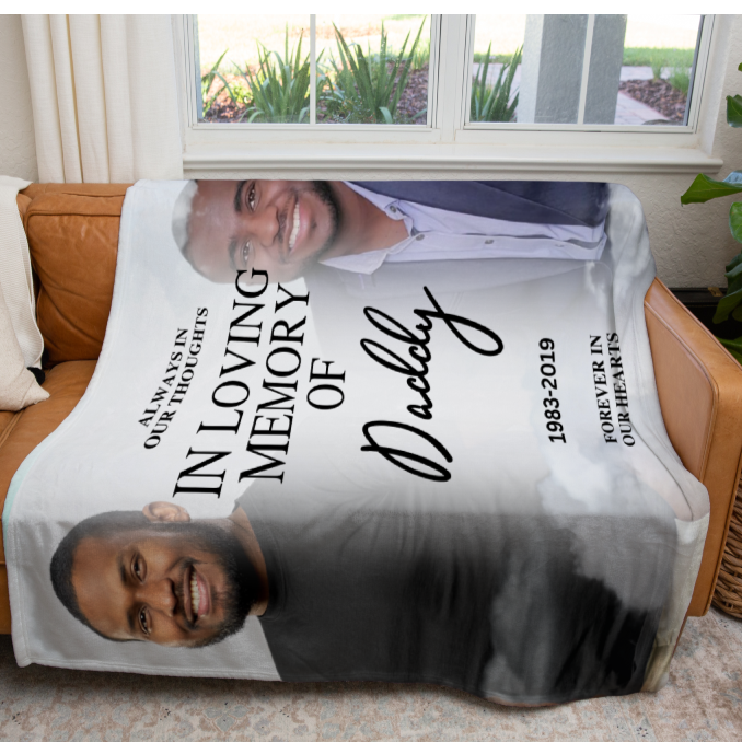 In Loving Memory Soft Memorial Photo Blanket Gift Resting Angels