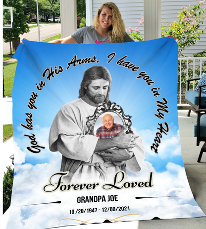 Jesus Arms Photo Memorial Minky Comfort Gift Blanket