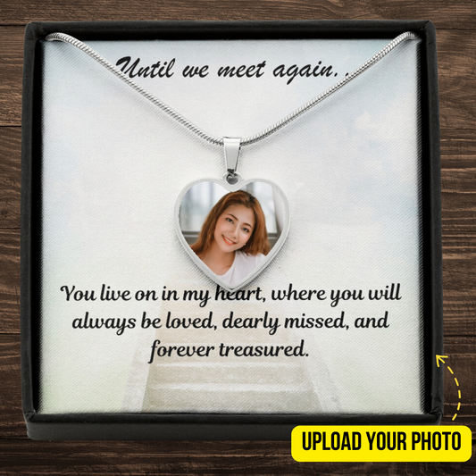 Live On In My Heart Custom Photo Heart Memorial Necklace