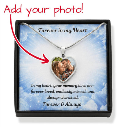 Memory Lives On Custom Photo Heart Memorial Necklace