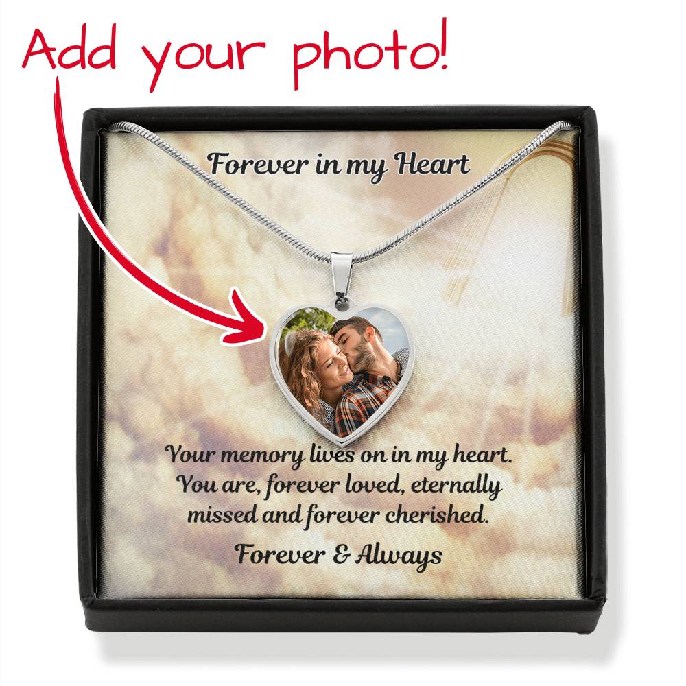 Memory Lives On Custom Photo Heart Memorial Necklace