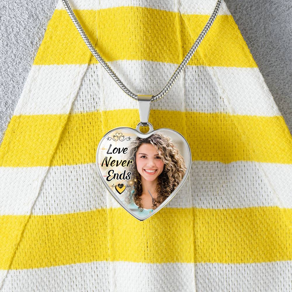 Love Never Ends Custom Heart Photo Necklace