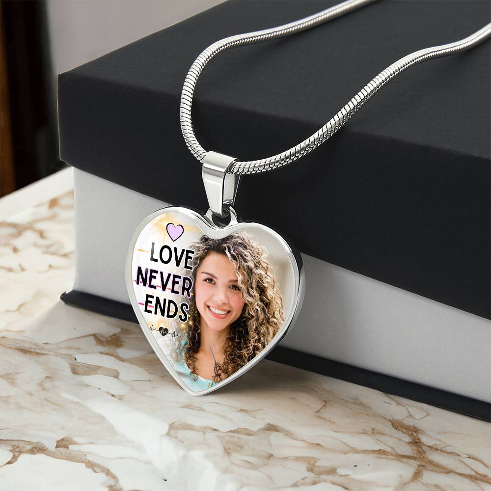 Love Never Ends Heart Photo Memorial Necklace