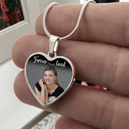 Forever Loved Dark Custom Name Heart Photo Necklace