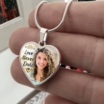 Love Never Ends Custom Heart Photo Necklace