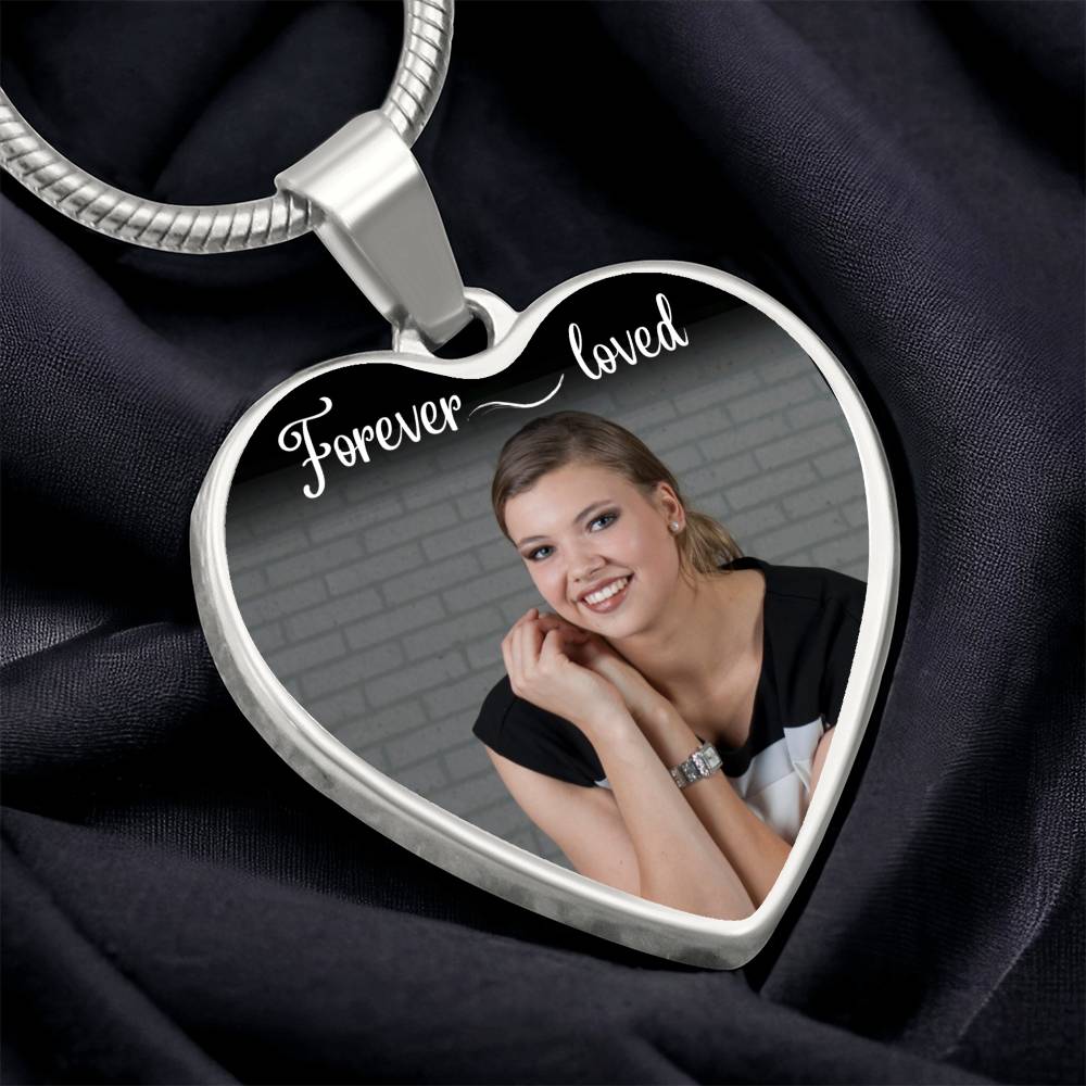 Forever Loved Dark Custom Name Heart Photo Necklace