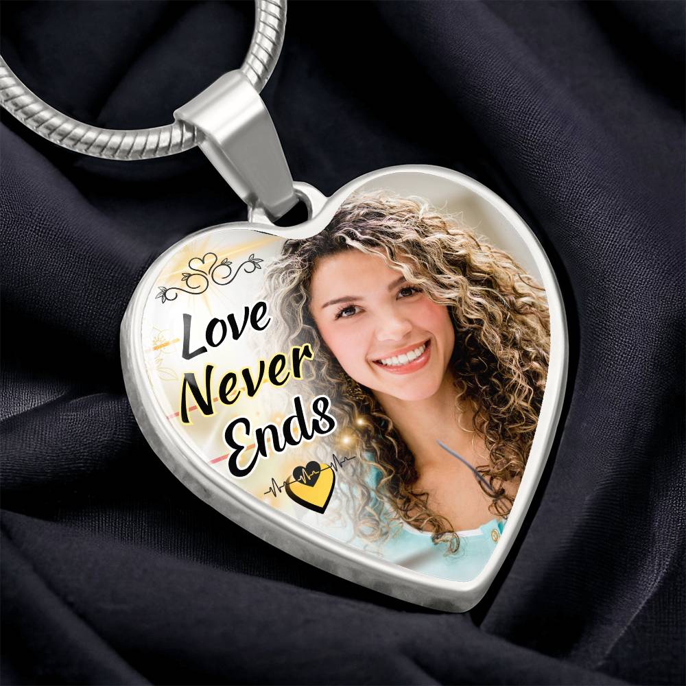 Love Never Ends Custom Heart Photo Necklace