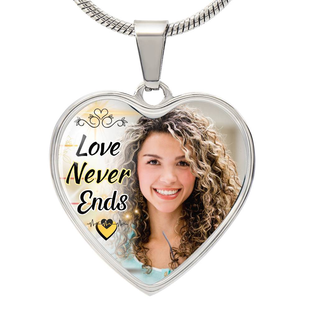 Love Never Ends Custom Heart Photo Necklace