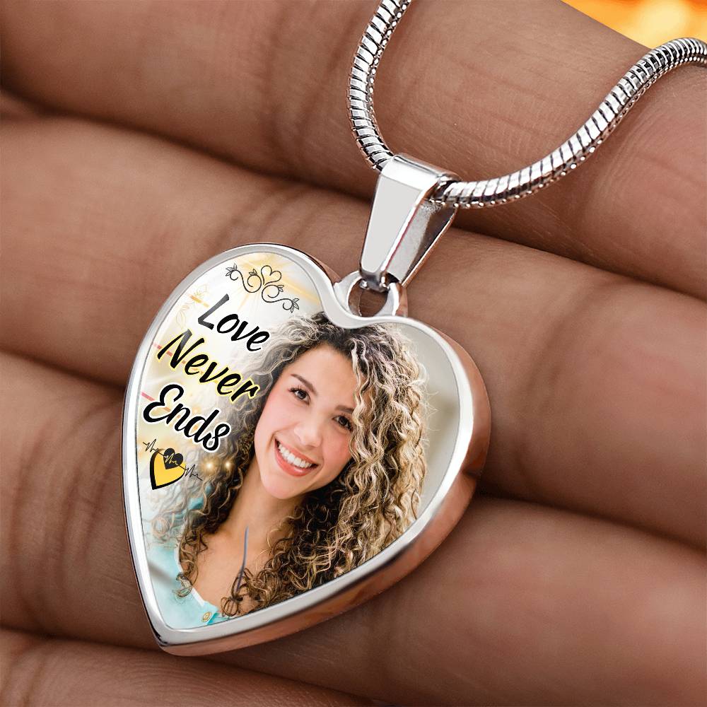 Love Never Ends Custom Heart Photo Necklace