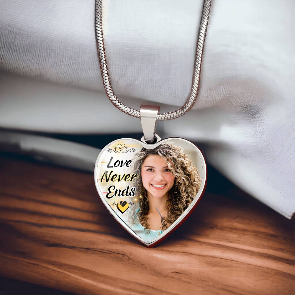 Love Never Ends Custom Heart Photo Necklace