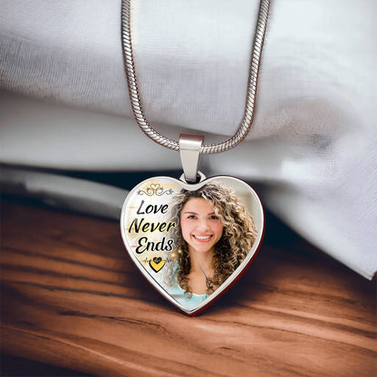 Love Never Ends Custom Heart Photo Necklace