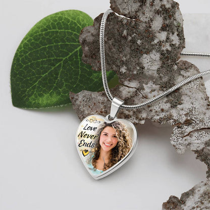 Love Never Ends Custom Heart Photo Necklace