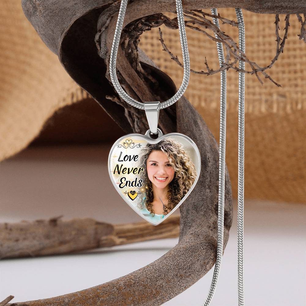 Love Never Ends Custom Heart Photo Necklace