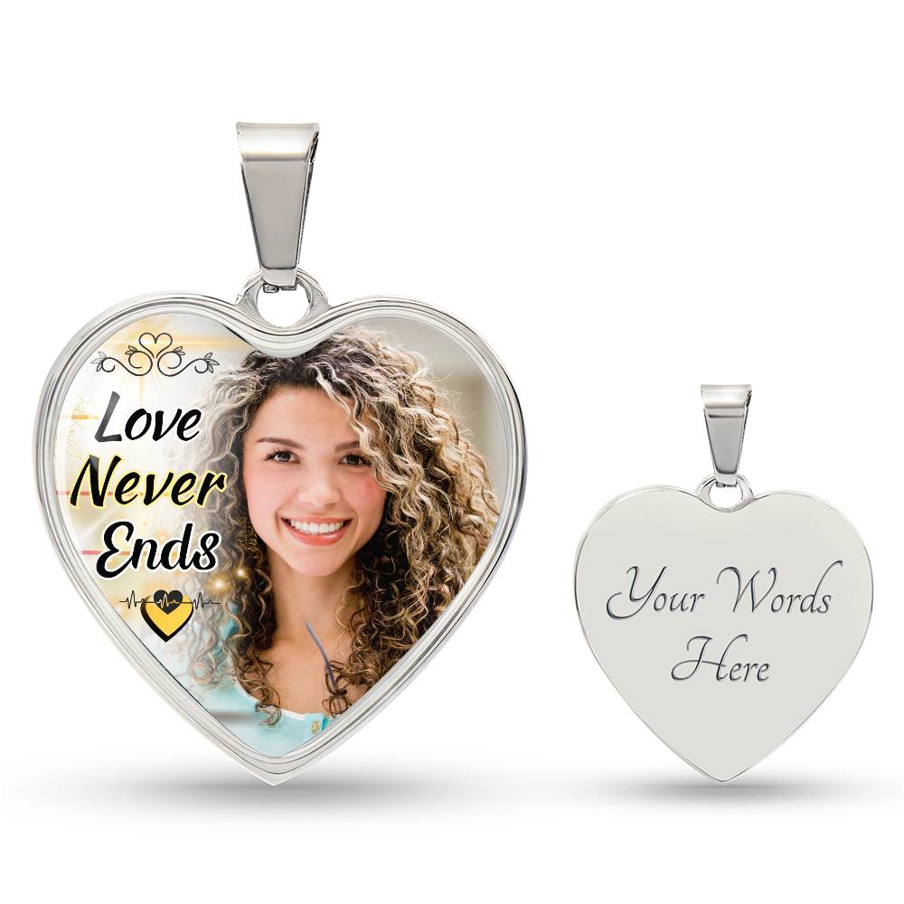 Love Never Ends Custom Heart Photo Necklace