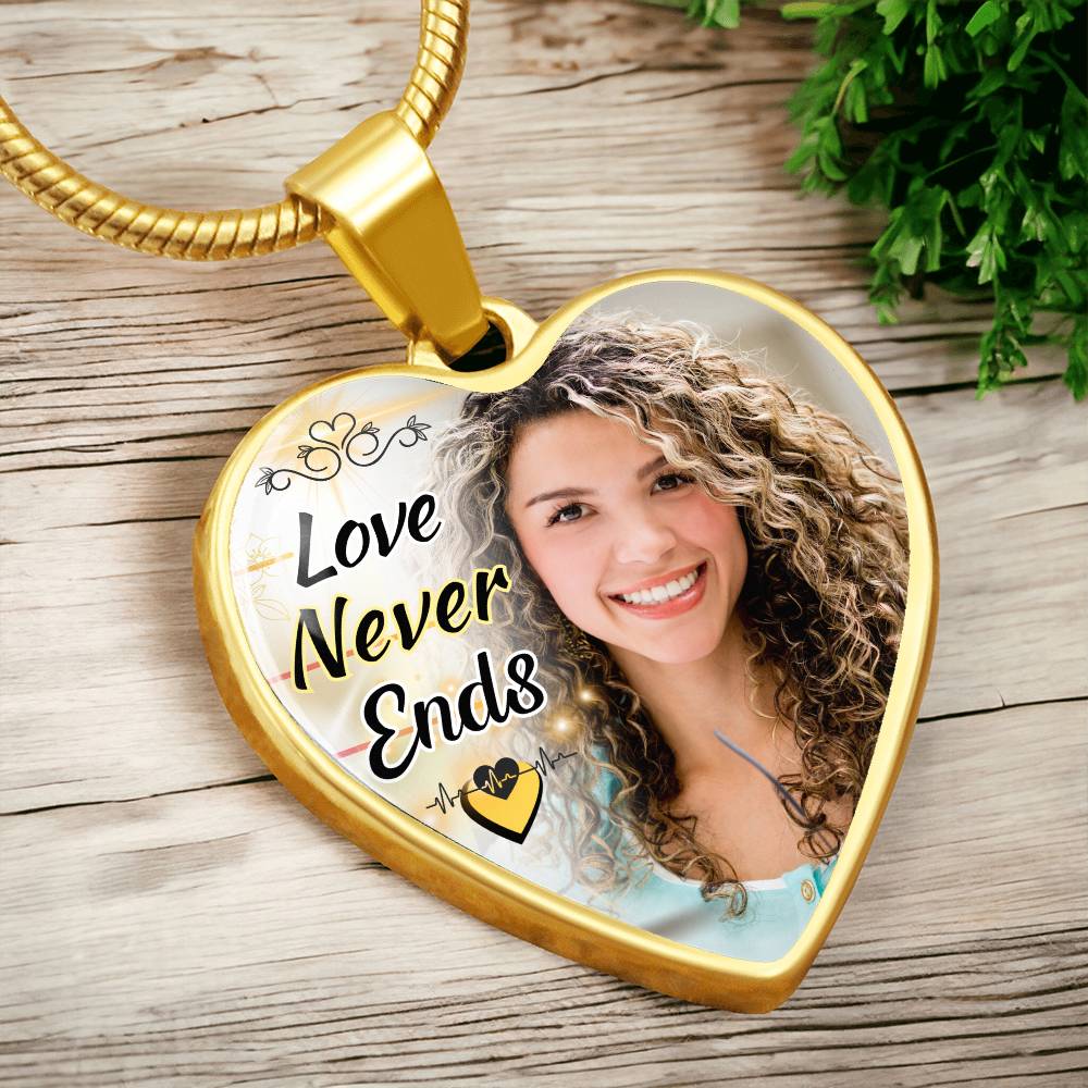 Love Never Ends Custom Heart Photo Necklace