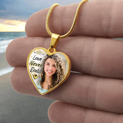 Love Never Ends Custom Heart Photo Necklace