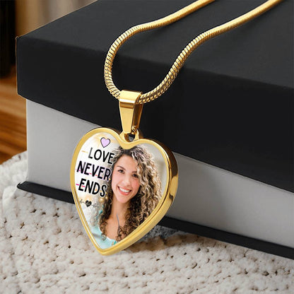 Love Never Ends Heart Photo Memorial Necklace