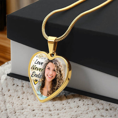 Love Never Ends Custom Heart Photo Necklace