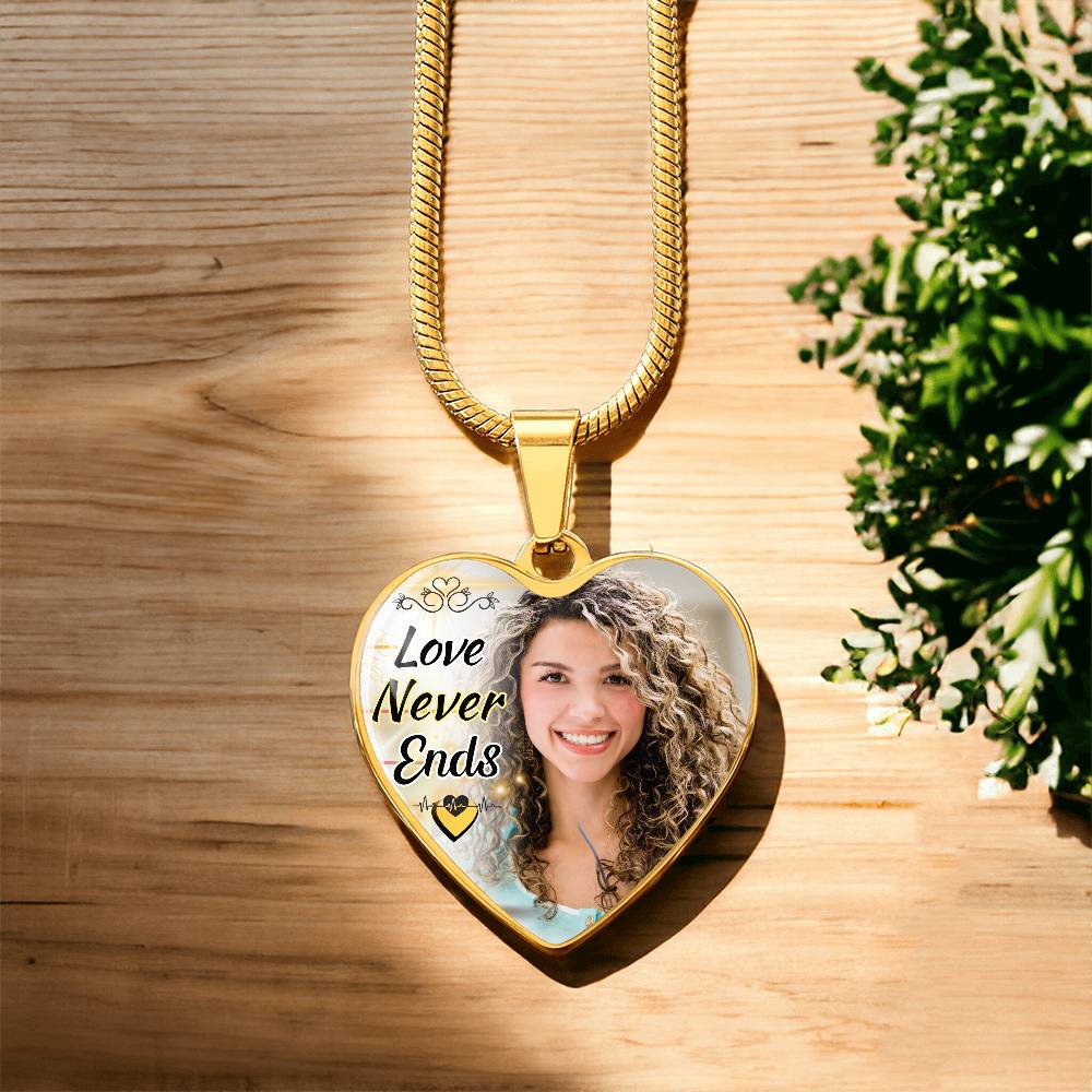 Love Never Ends Custom Heart Photo Necklace