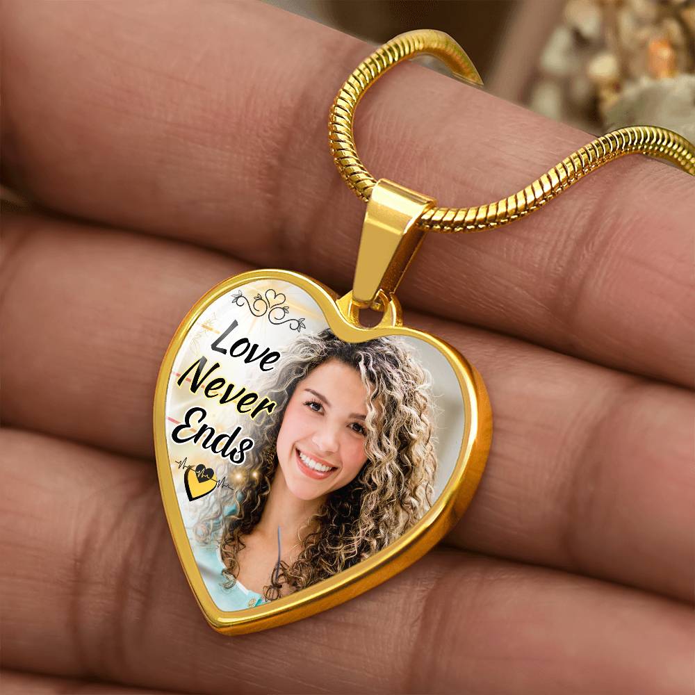 Love Never Ends Custom Heart Photo Necklace