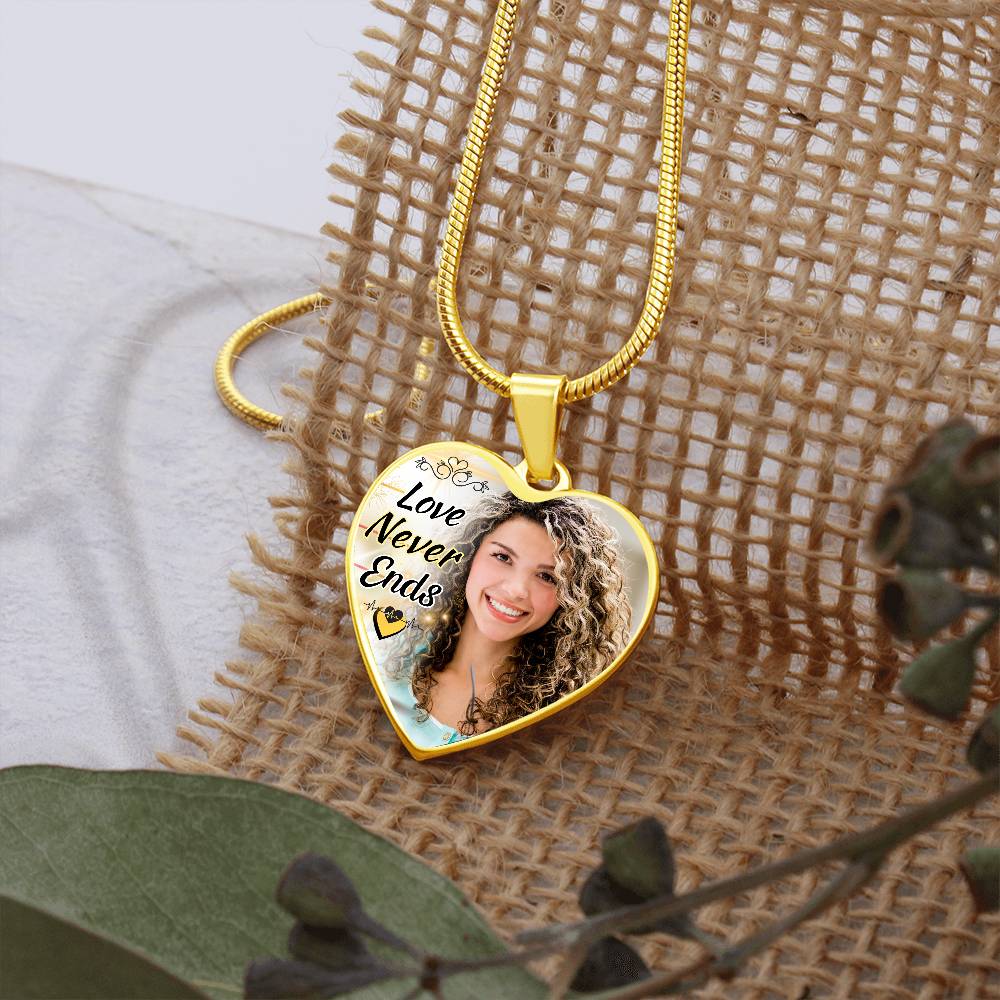 Love Never Ends Custom Heart Photo Necklace