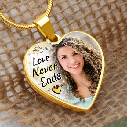 Love Never Ends Custom Heart Photo Necklace