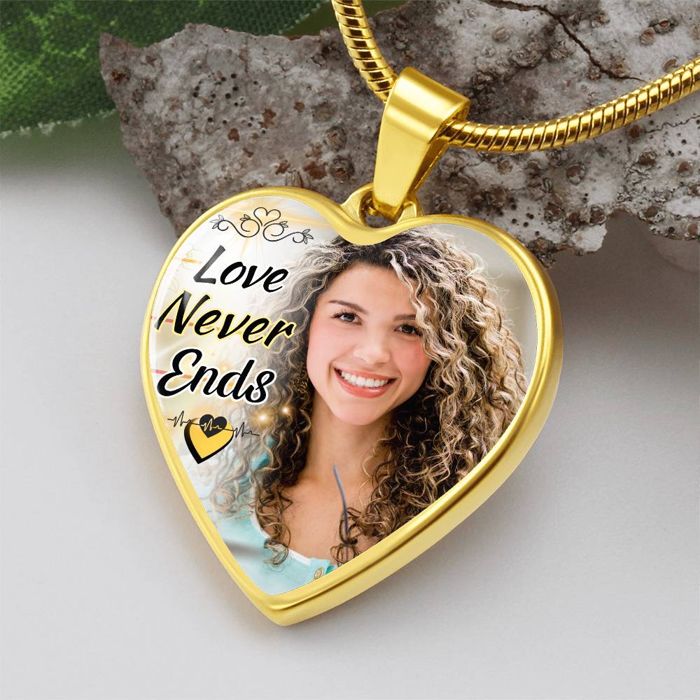 Love Never Ends Custom Heart Photo Necklace