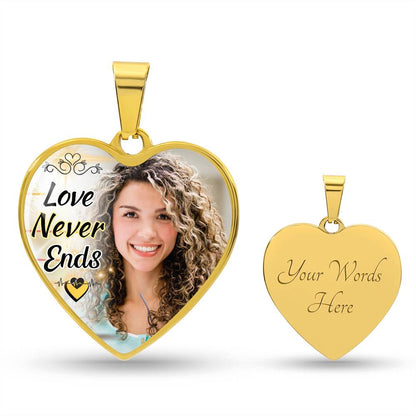 Love Never Ends Custom Heart Photo Necklace