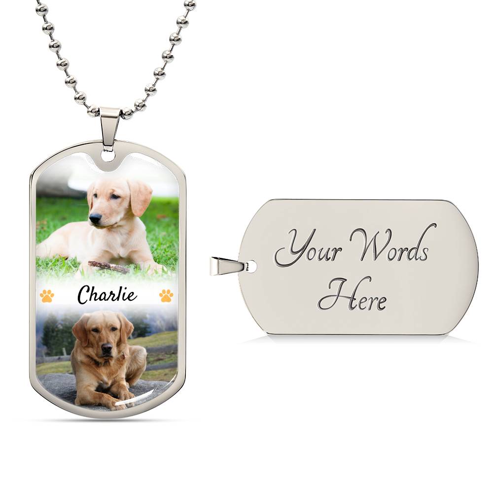 Custom Name and 2 Photos Pet Memorial Dogtag Necklace