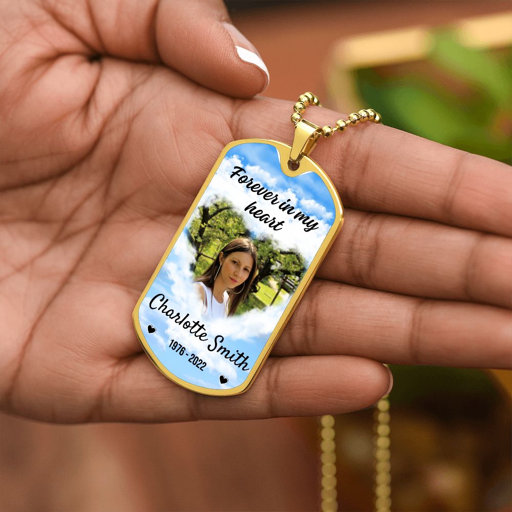 In My Heart Sky-Blue Memorial Dog-tag Necklace