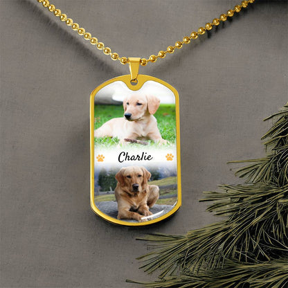 Custom Name and 2 Photos Pet Memorial Dogtag Necklace